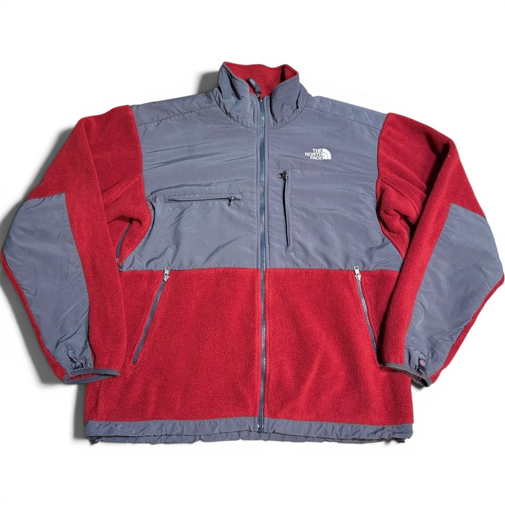 The North Face Denali Fleece Jacket L Red Grey Full Zip Colorblock Polartec Mens
